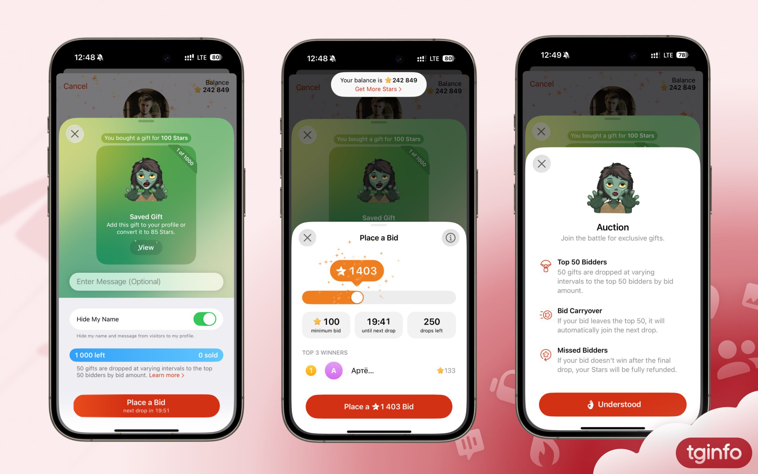 **Telegram 限量礼物拍卖** **iOS 版** **Telegram** **12.2** Beta 版** **(31682) 中新增了拍卖礼物...
